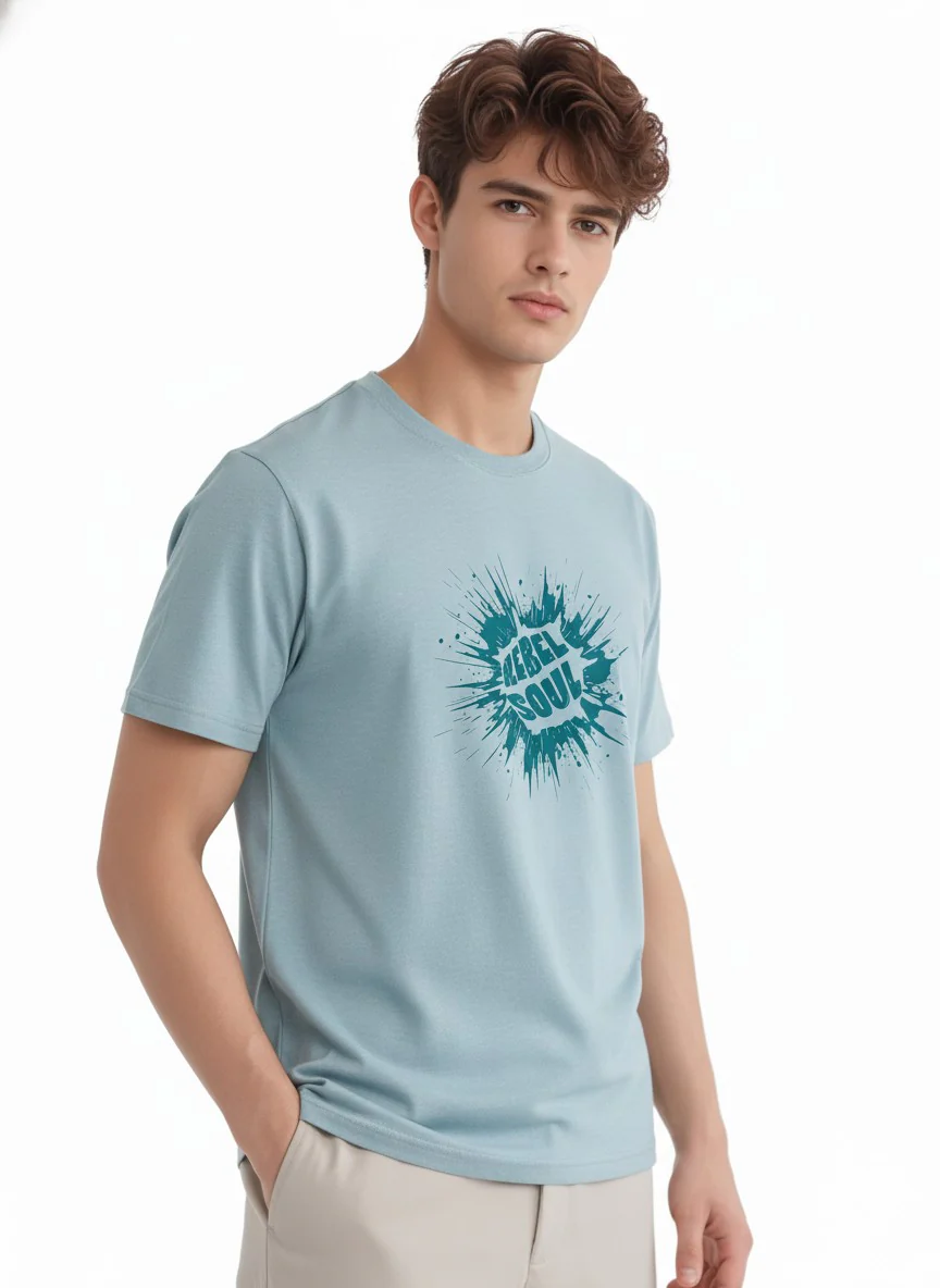 Men Cotton Ice Blue T-Shirt - Image 3