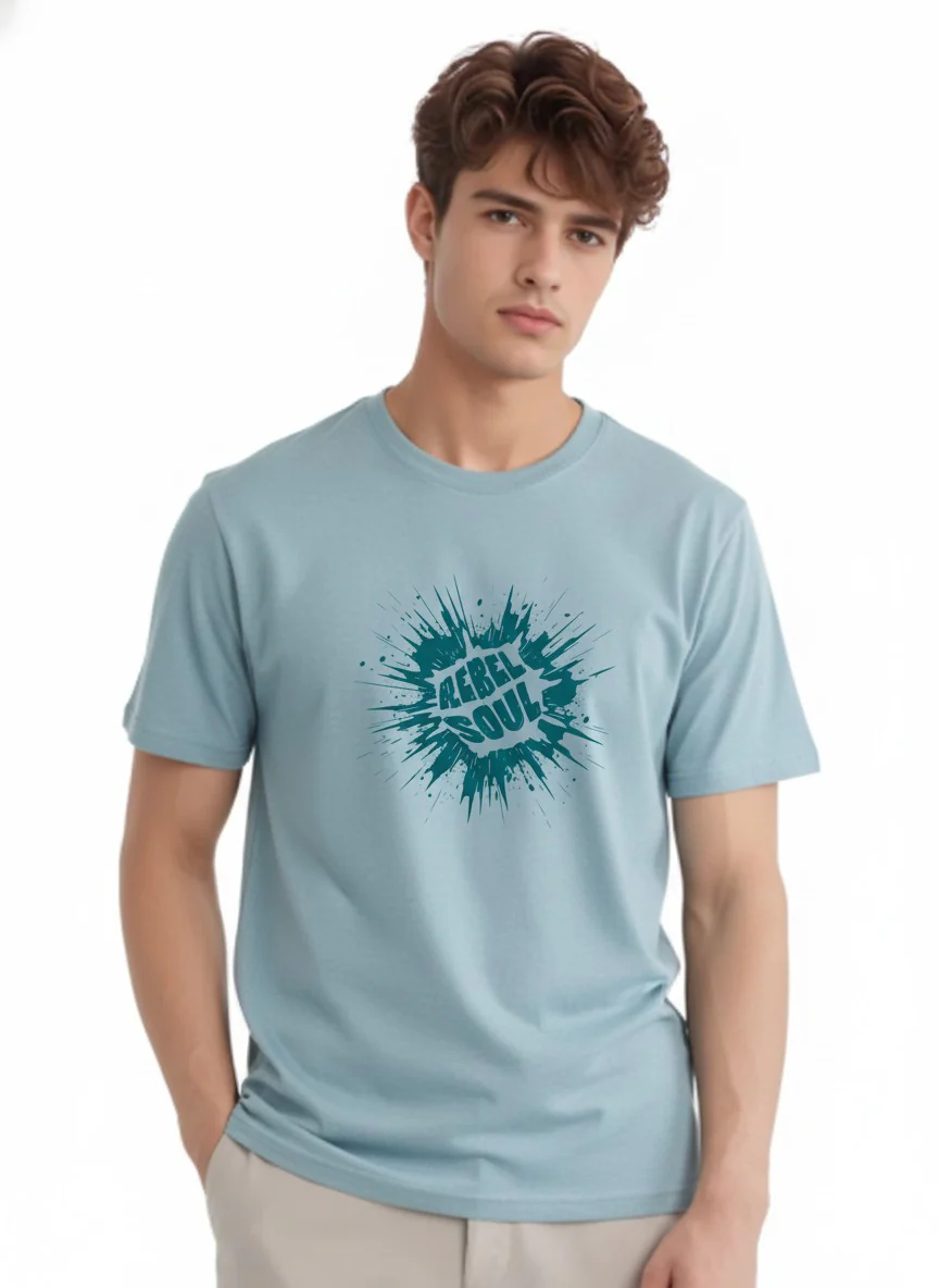 Men Cotton Ice Blue T-Shirt - Image 4