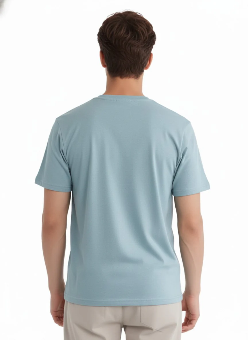 Men Cotton Ice Blue T-Shirt - Image 5
