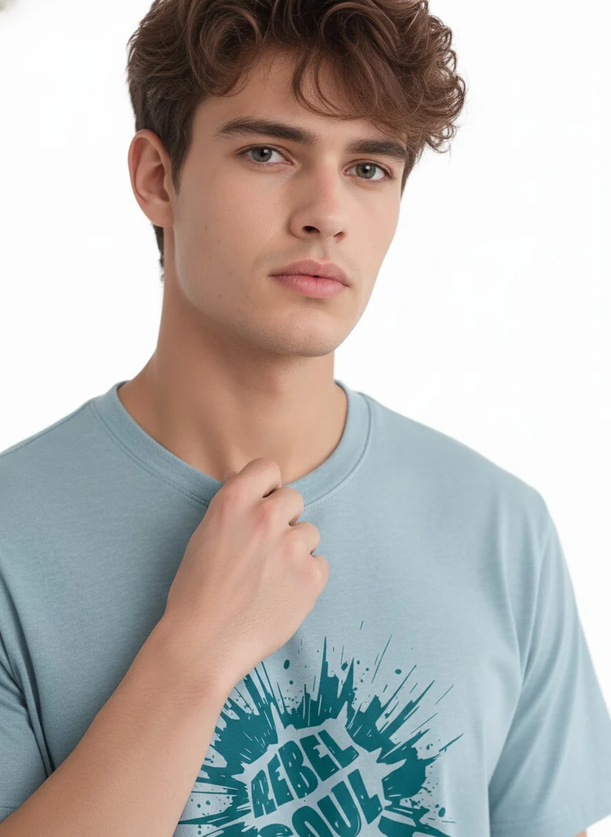 Men Cotton Ice Blue T-Shirt - Image 6