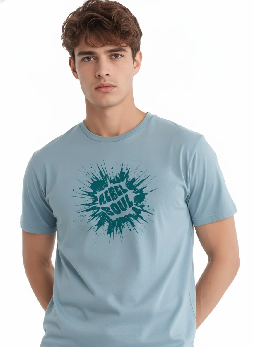 Men Cotton Ice Blue T-Shirt - Image 7
