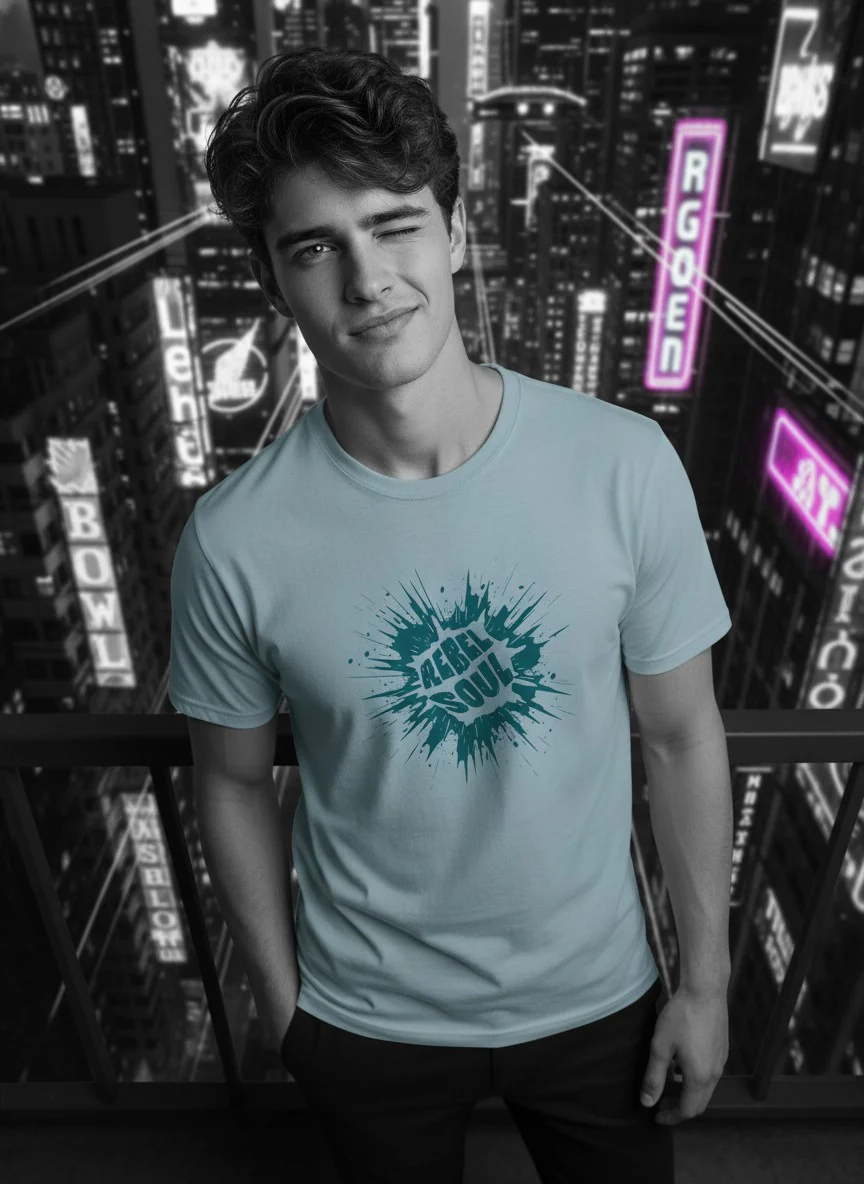 Men Cotton Ice Blue T-Shirt - Image 8
