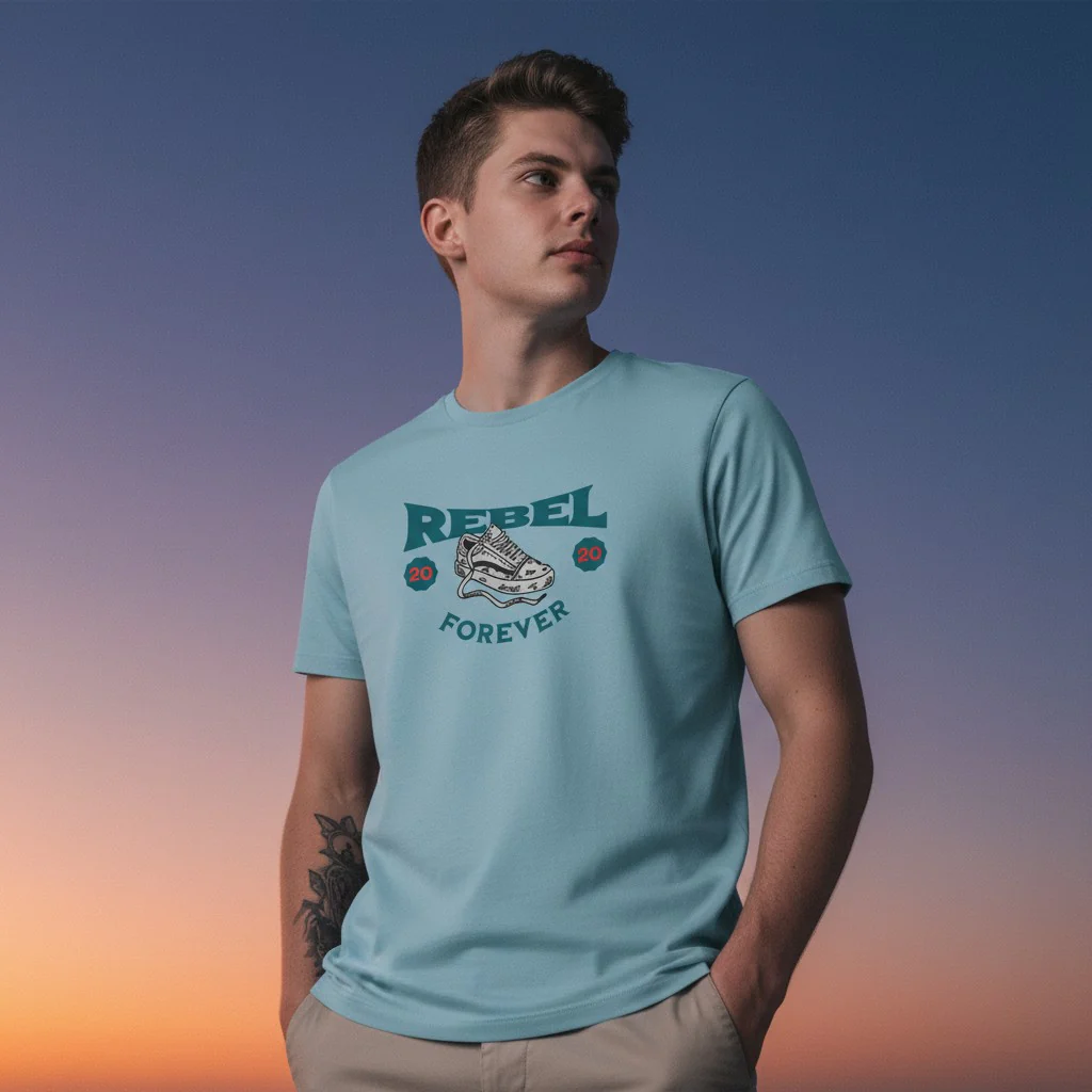 Men Cotton Ice Blue T-Shirt