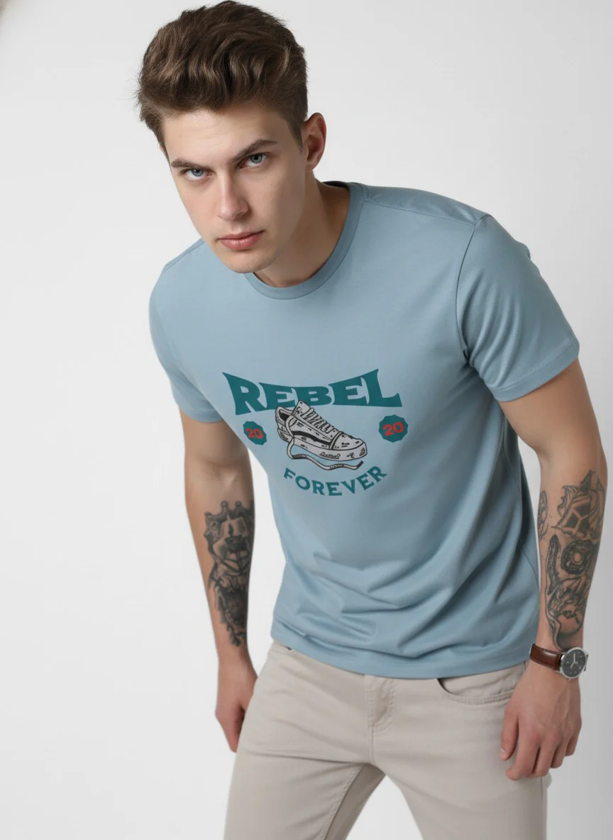 Men Cotton Ice Blue T-Shirt - Image 2