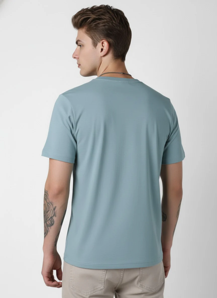 Men Cotton Ice Blue T-Shirt - Image 6