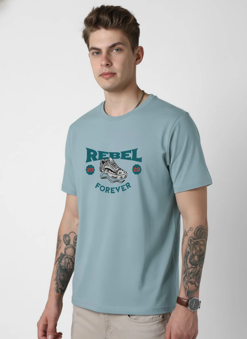 Men Cotton Ice Blue T-Shirt - Image 7