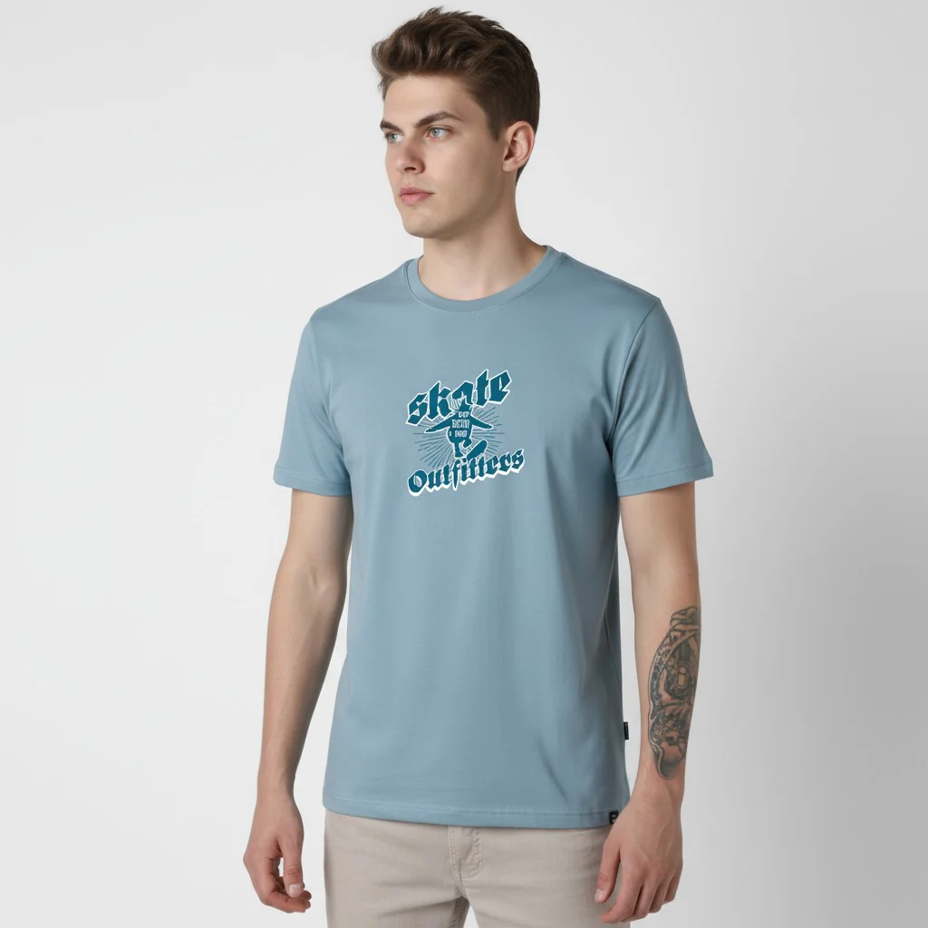 Men Cotton Ice Blue T-Shirt