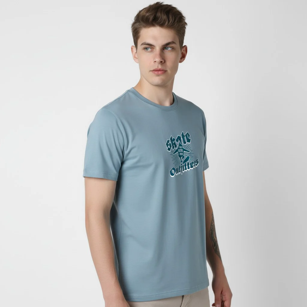 Men Cotton Ice Blue T-Shirt - Image 2