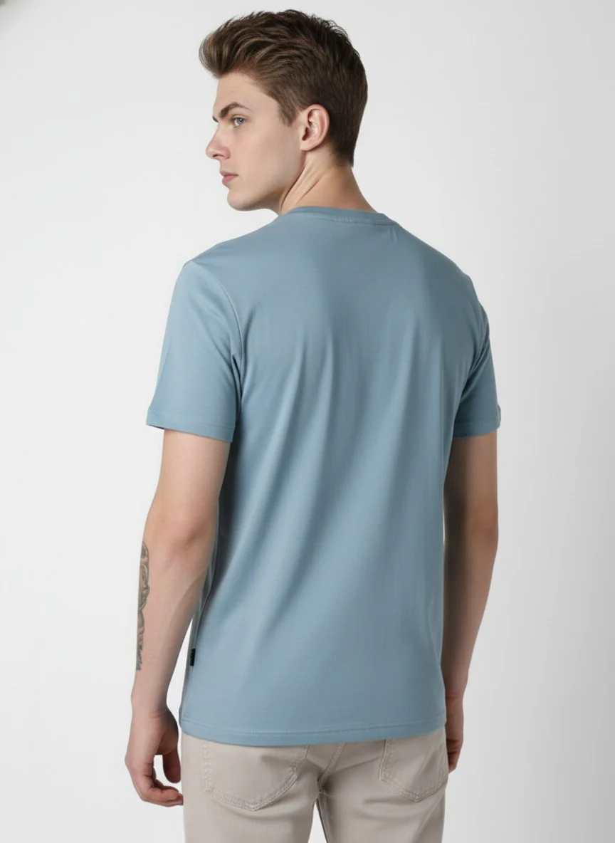 Men Cotton Ice Blue T-Shirt - Image 3