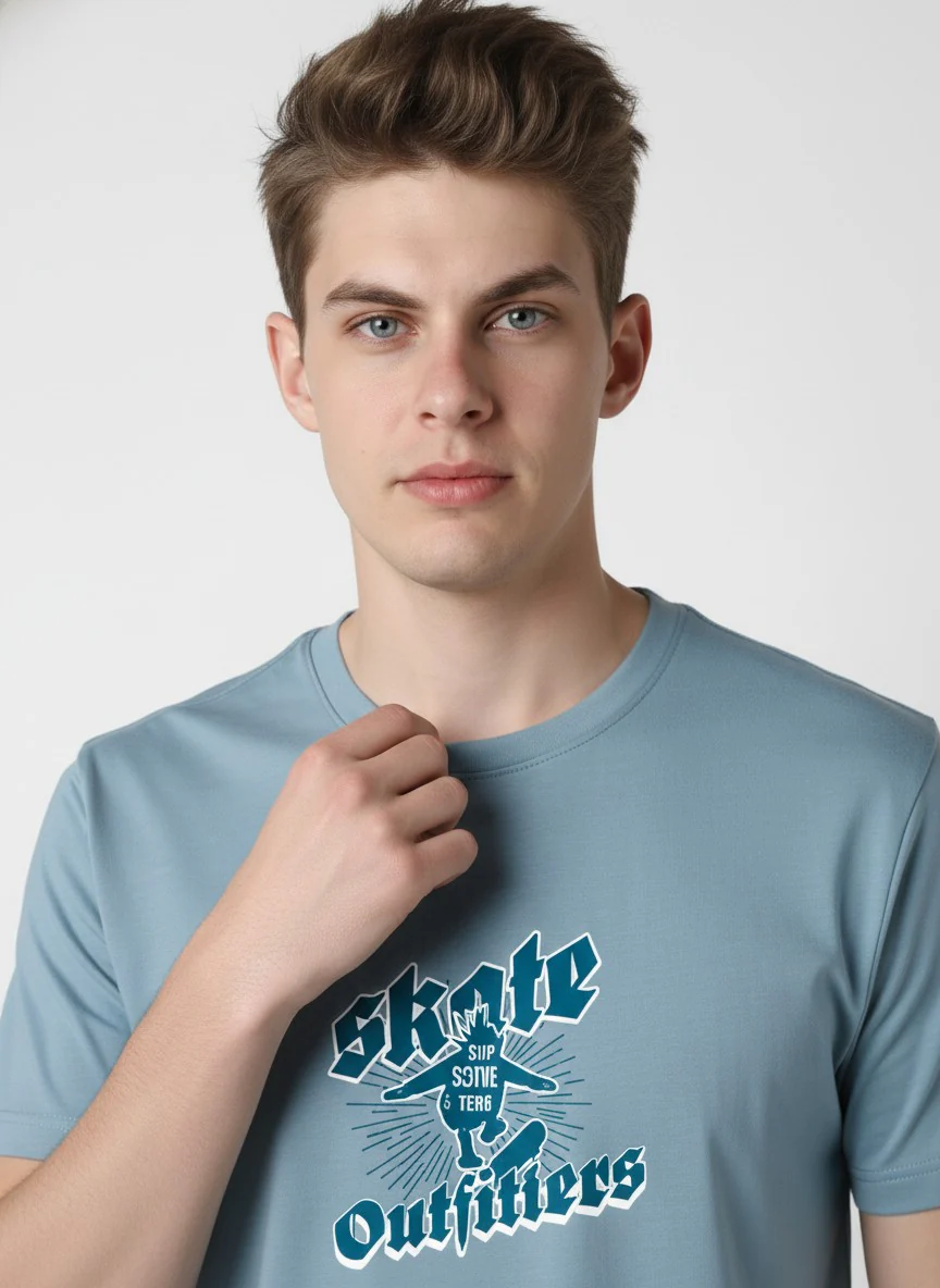 Men Cotton Ice Blue T-Shirt - Image 4