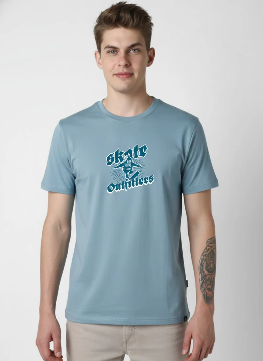Men Cotton Ice Blue T-Shirt - Image 5
