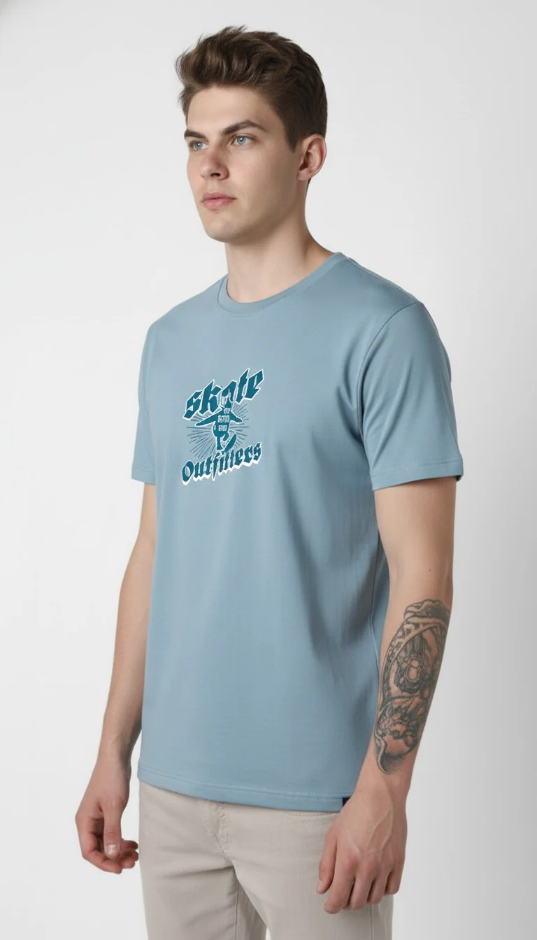 Men Cotton Ice Blue T-Shirt - Image 6