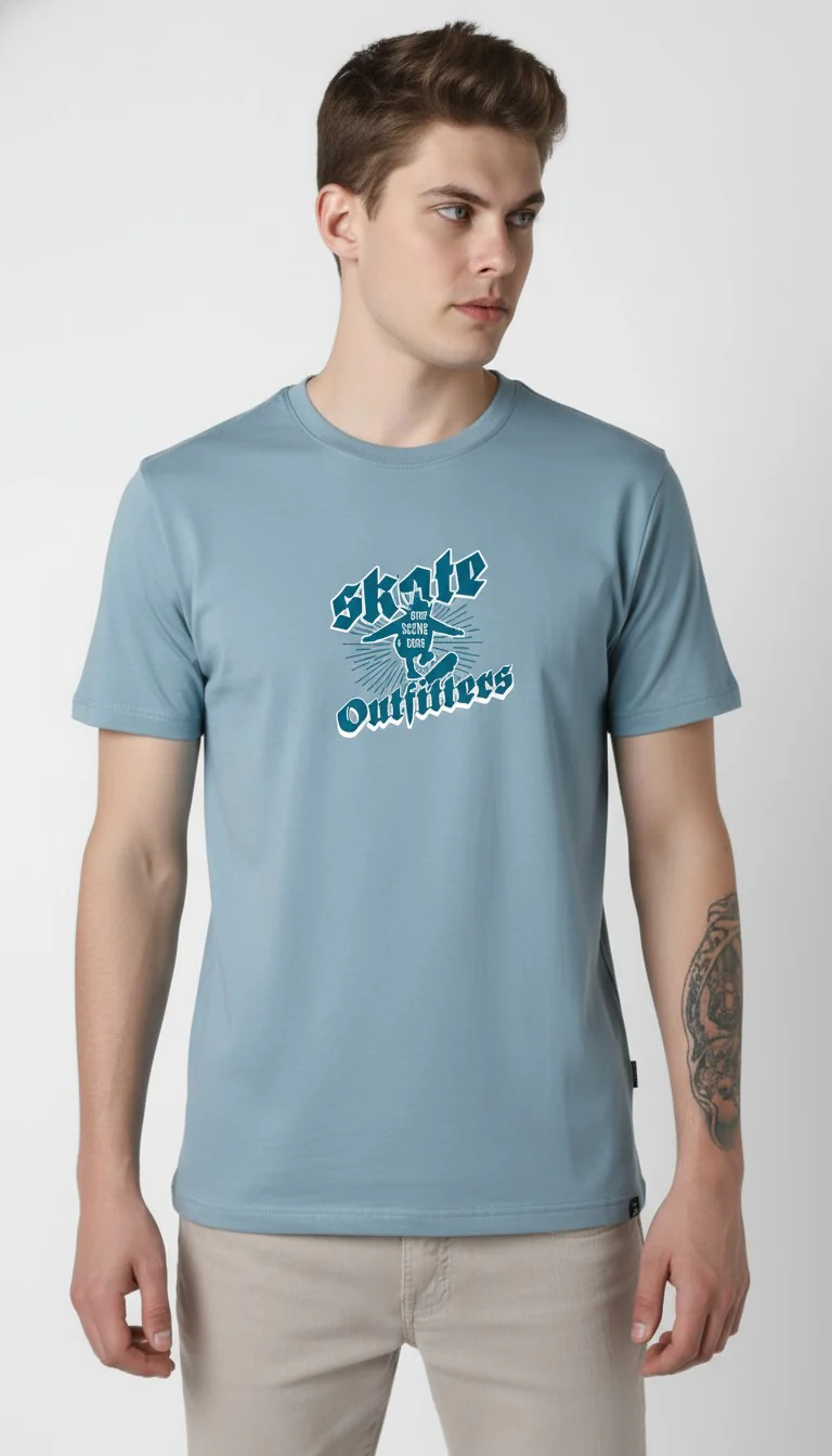 Men Cotton Ice Blue T-Shirt - Image 7