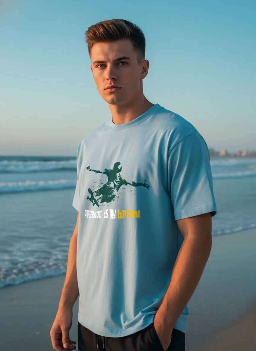 Men Cotton Ice Blue T-Shirt
