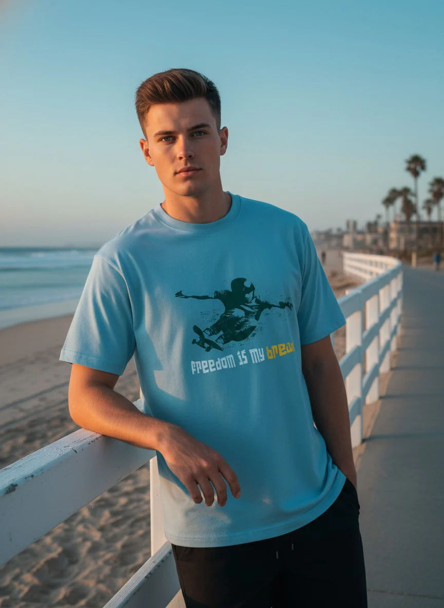 Men Cotton Ice Blue T-Shirt - Image 2