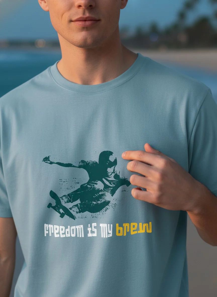 Men Cotton Ice Blue T-Shirt - Image 3