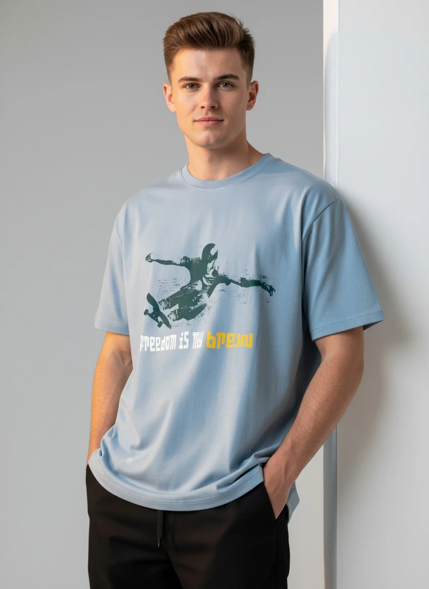 Men Cotton Ice Blue T-Shirt - Image 4