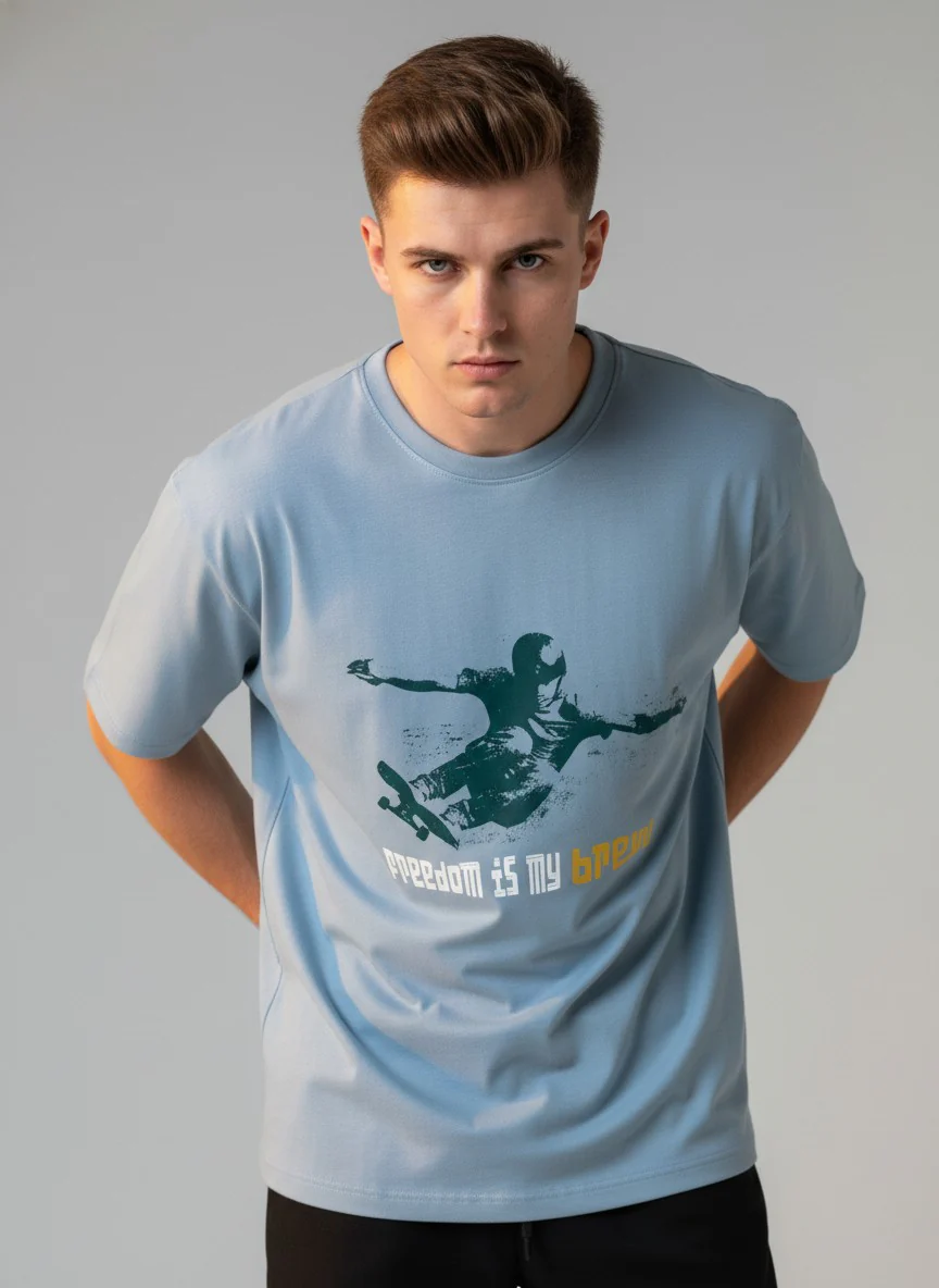 Men Cotton Ice Blue T-Shirt - Image 5