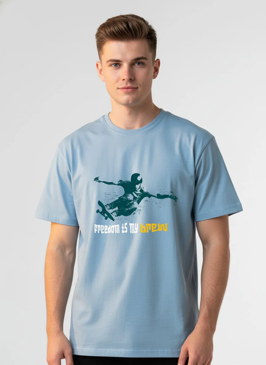 Men Cotton Ice Blue T-Shirt - Image 6