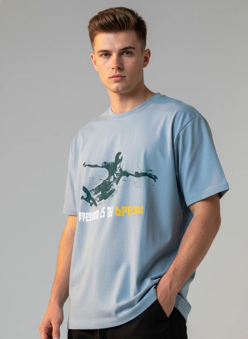 Men Cotton Ice Blue T-Shirt - Image 7