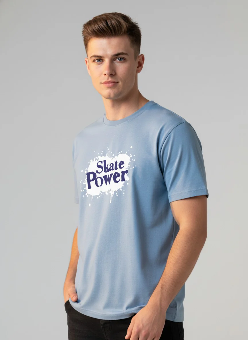 Men Cotton Ice Blue T-Shirt - Image 2