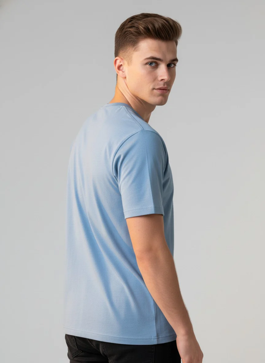 Men Cotton Ice Blue T-Shirt - Image 3