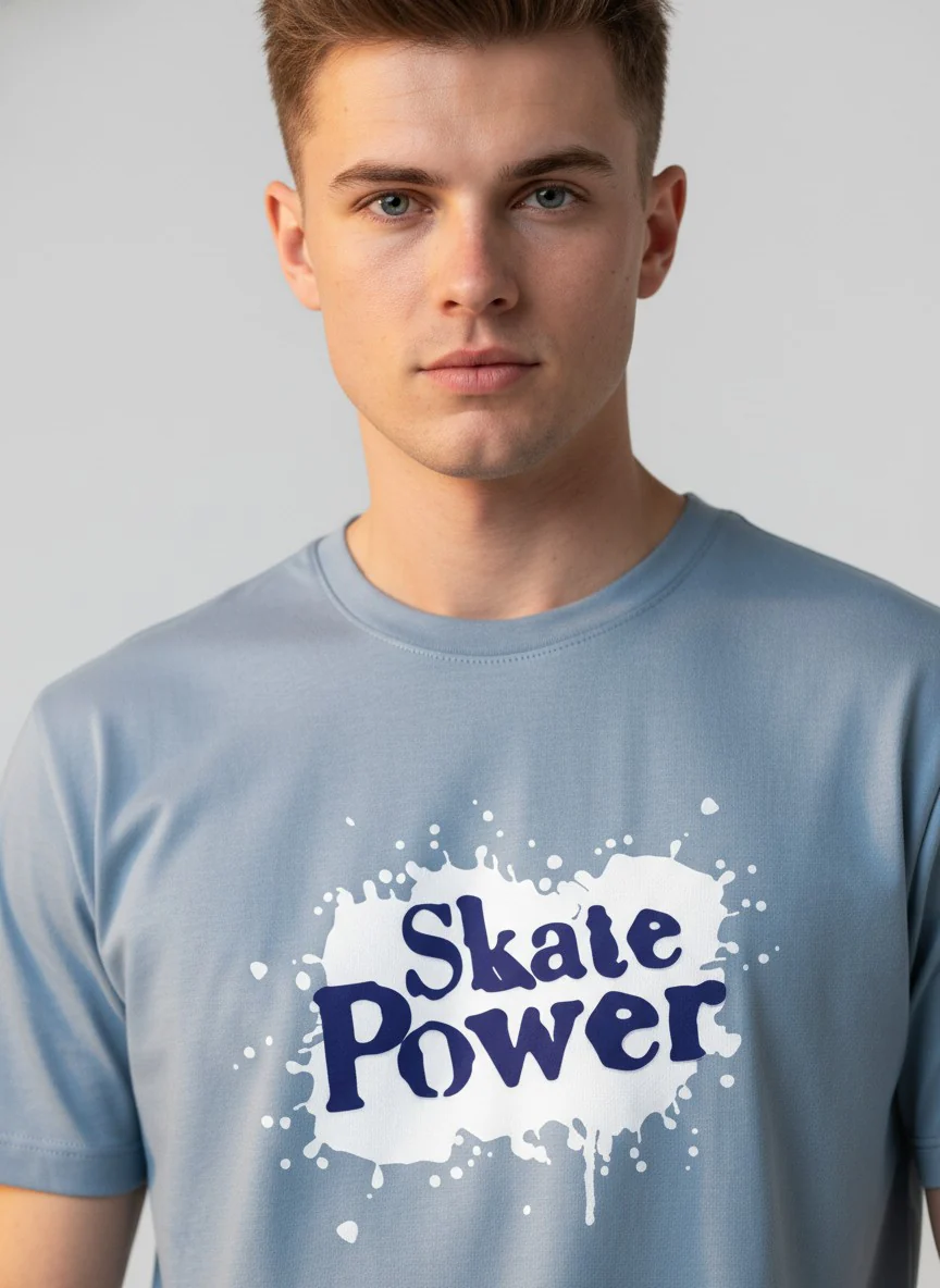 Men Cotton Ice Blue T-Shirt - Image 4