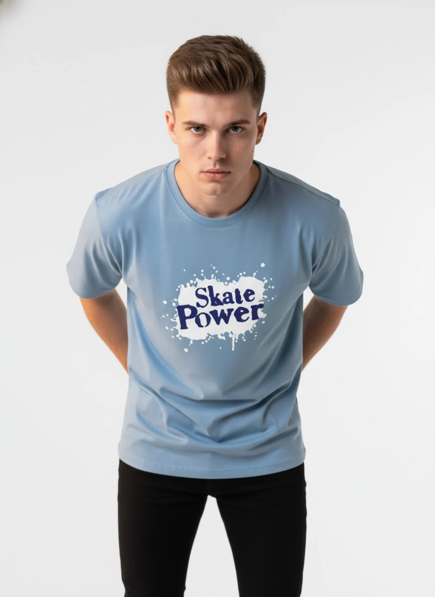 Men Cotton Ice Blue T-Shirt - Image 5