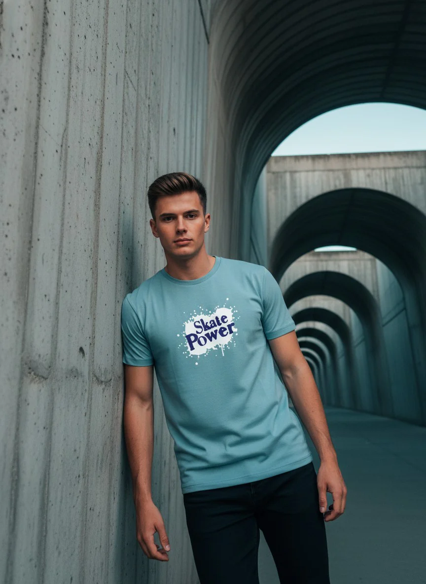 Men Cotton Ice Blue T-Shirt - Image 6