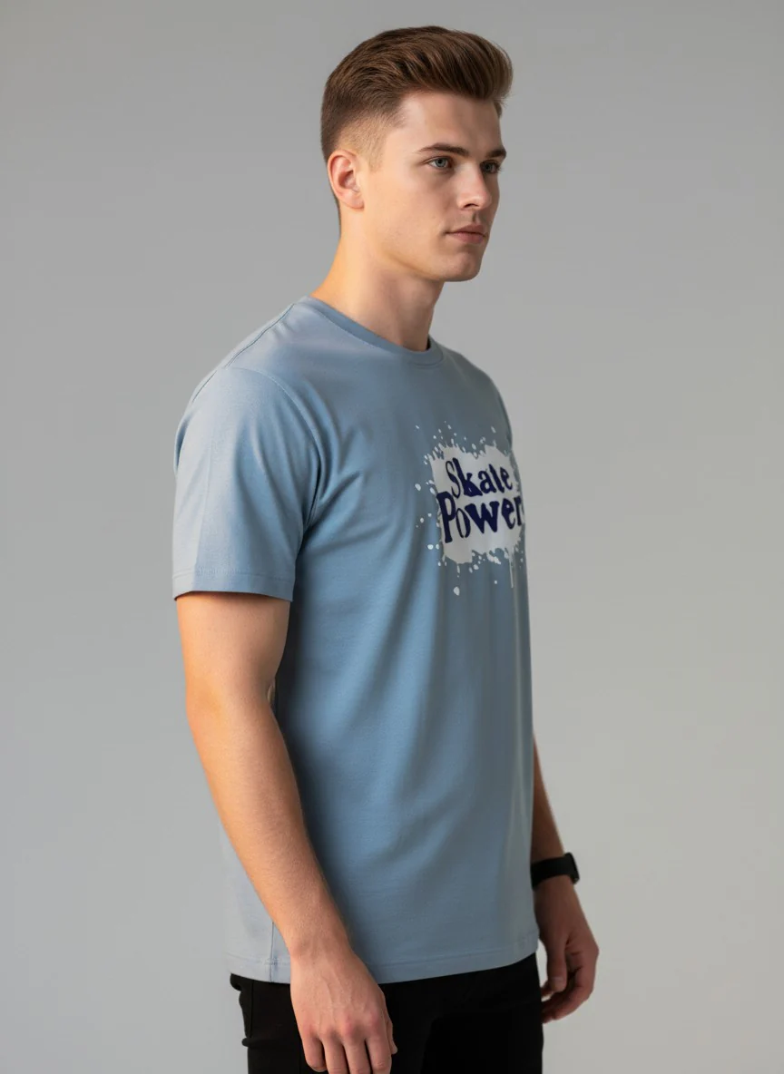 Men Cotton Ice Blue T-Shirt - Image 8