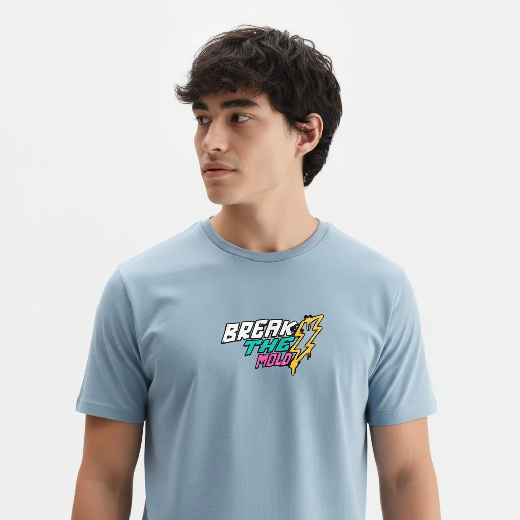 Men Cotton Ice Blue T-Shirt - Image 2