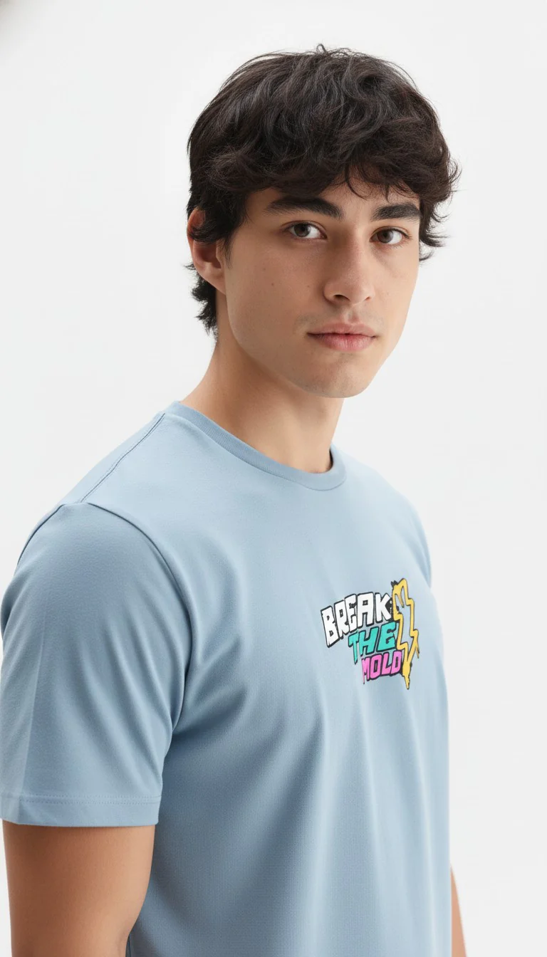 Men Cotton Ice Blue T-Shirt - Image 3