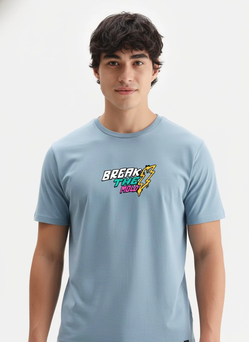 Men Cotton Ice Blue T-Shirt - Image 4