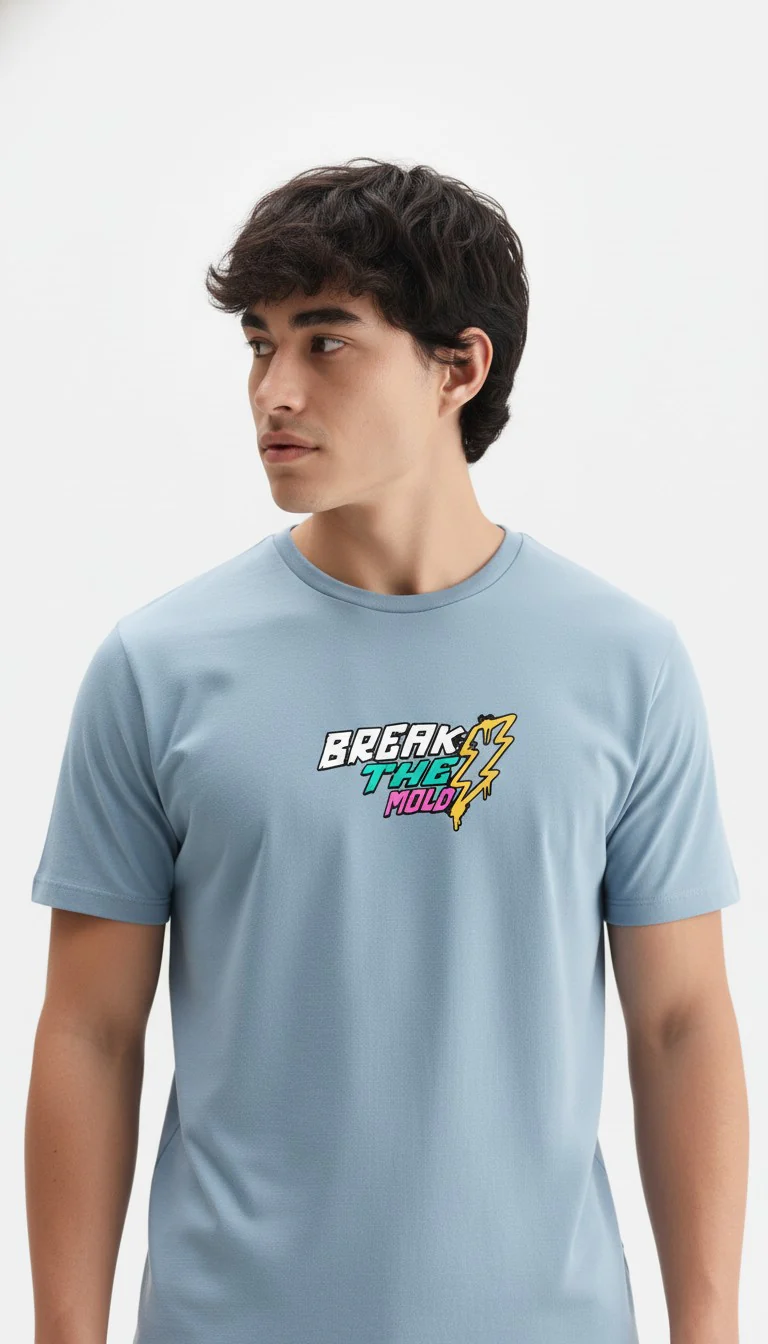 Men Cotton Ice Blue T-Shirt - Image 5