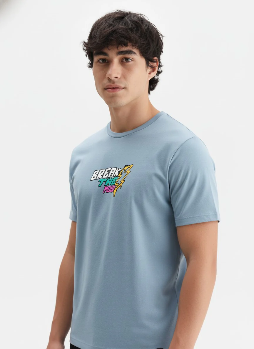 Men Cotton Ice Blue T-Shirt - Image 6