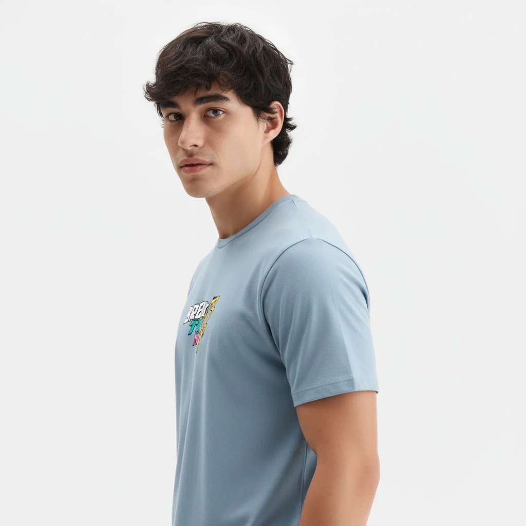 Men Cotton Ice Blue T-Shirt - Image 7
