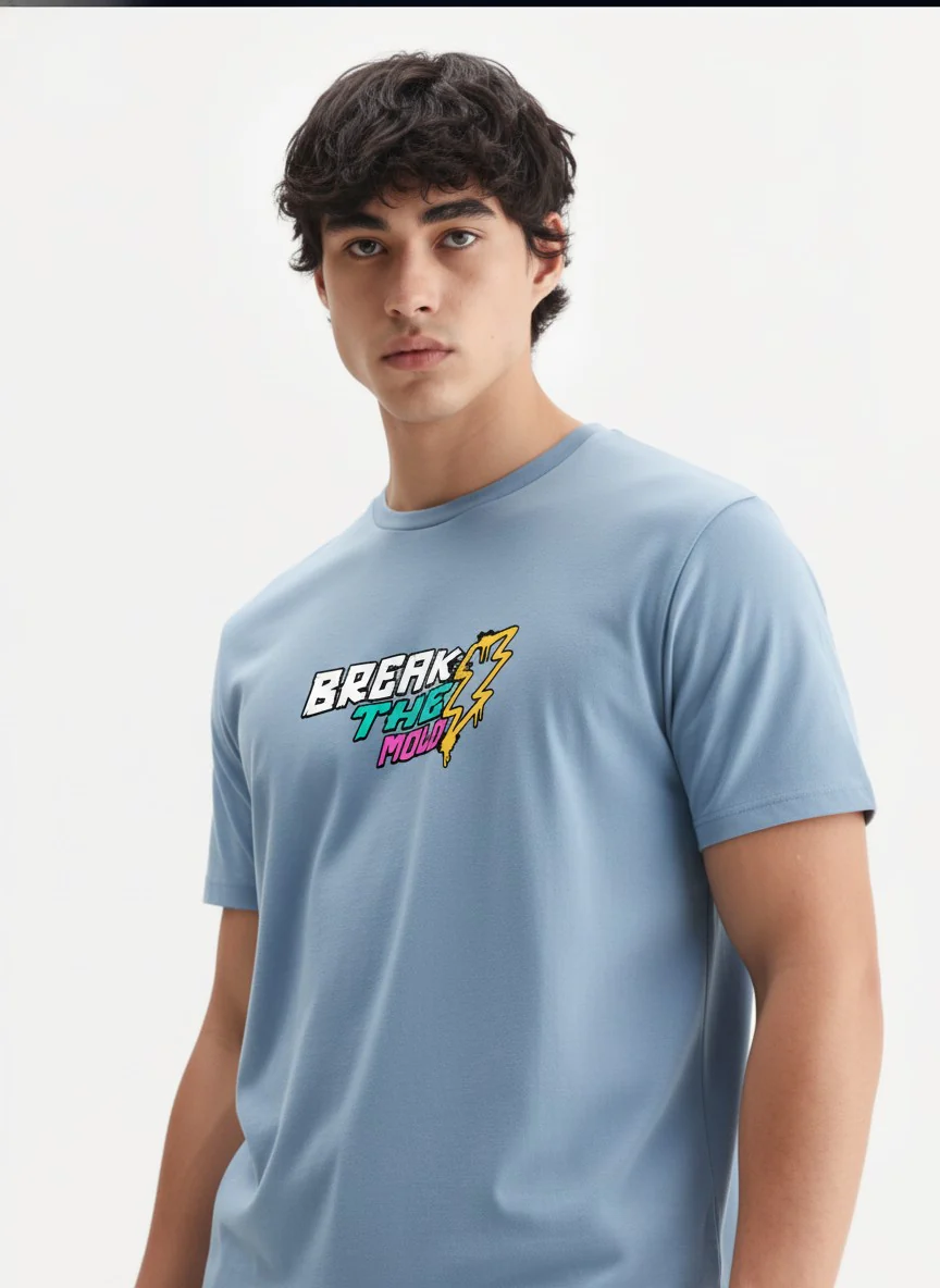 Men Cotton Ice Blue T-Shirt - Image 8