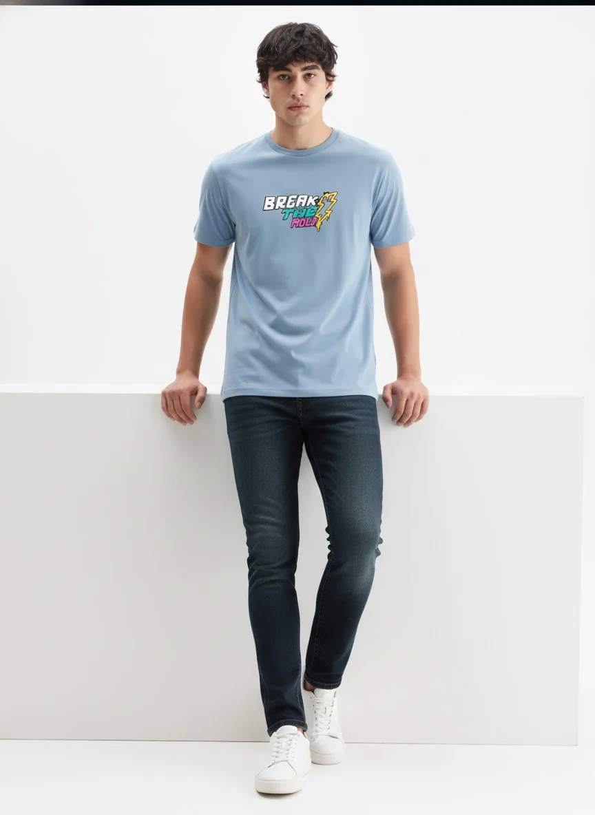 Men Cotton Ice Blue T-Shirt - Image 9