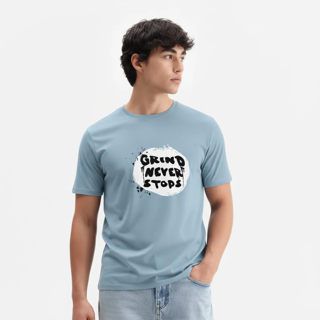 Men Cotton Ice Blue T-Shirt