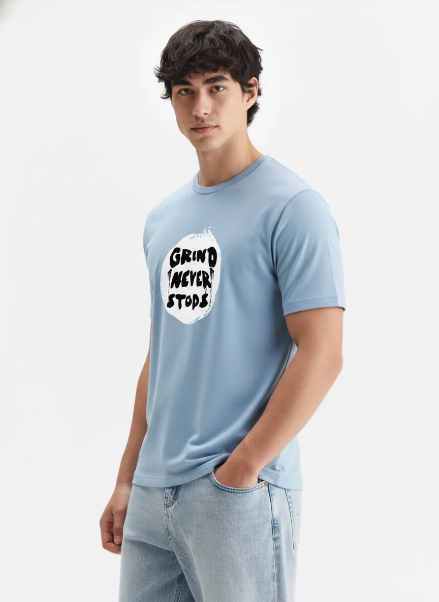 Men Cotton Ice Blue T-Shirt - Image 10