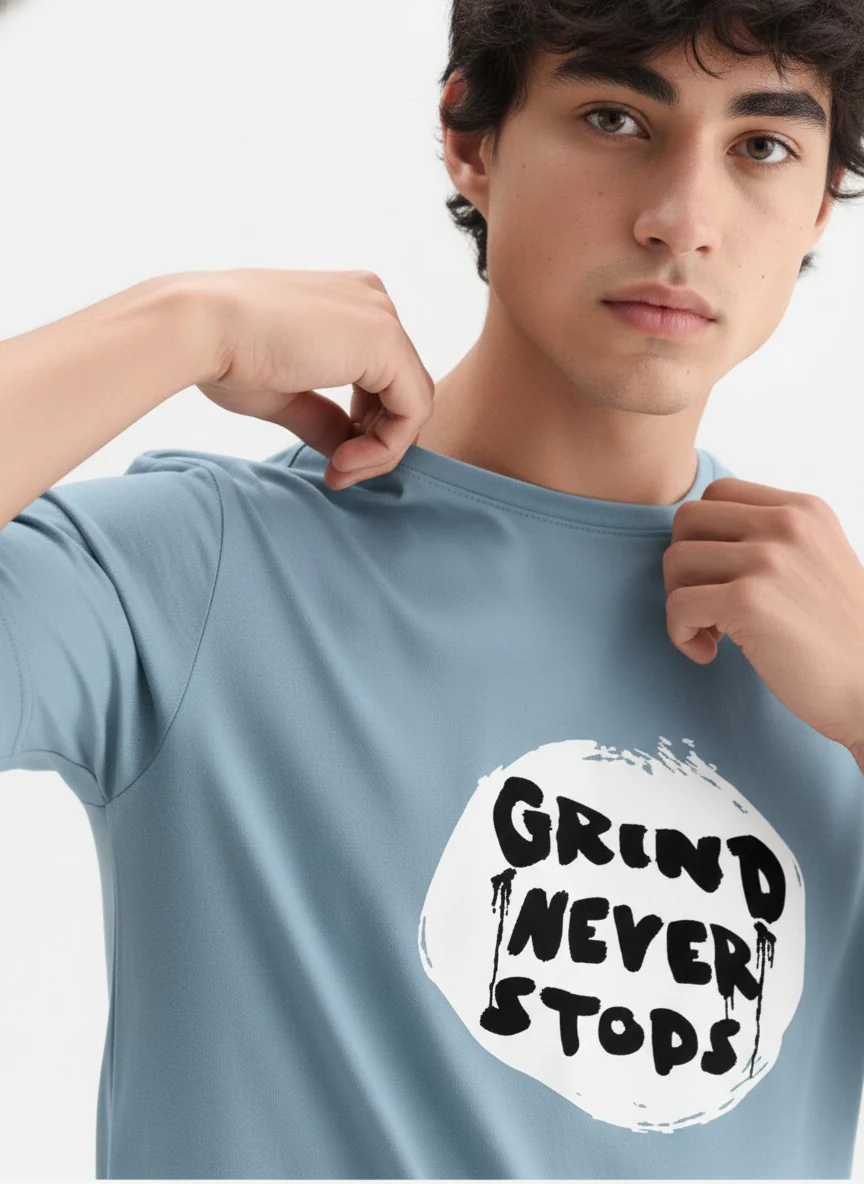Men Cotton Ice Blue T-Shirt - Image 2