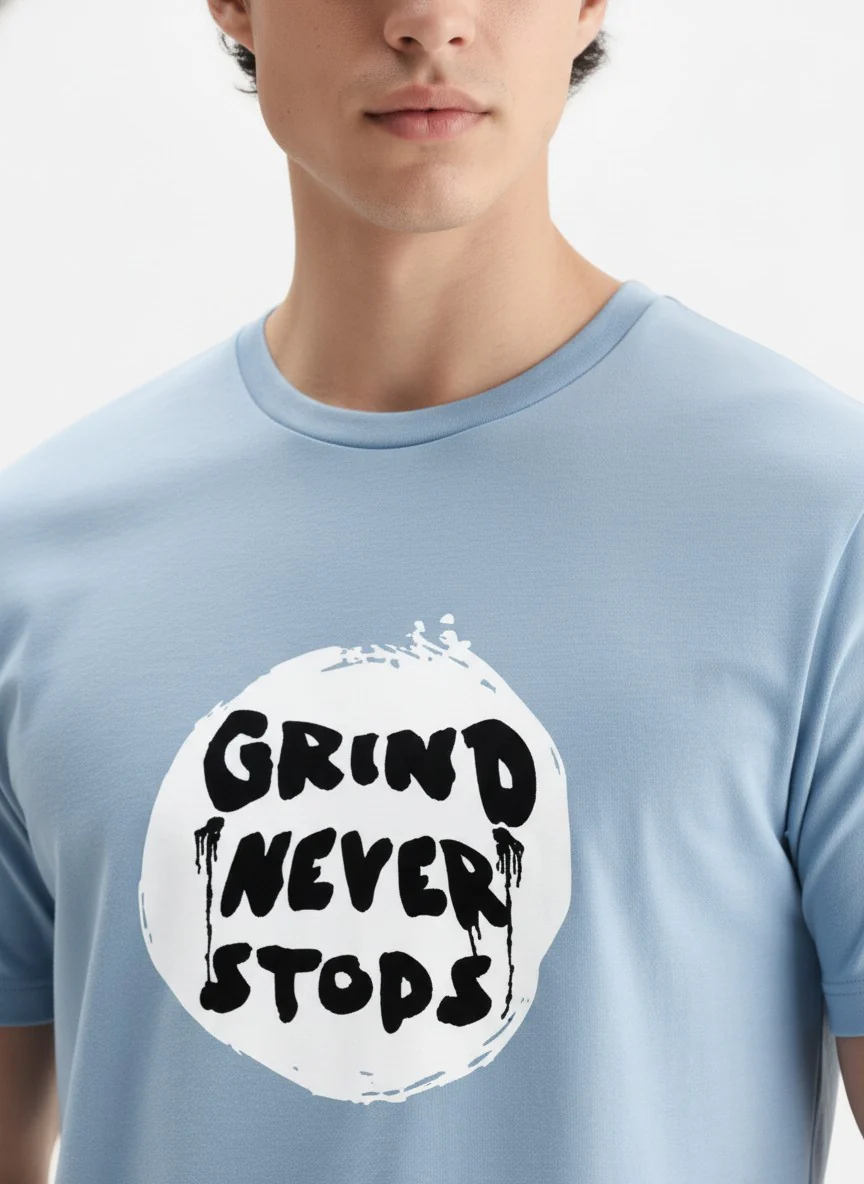 Men Cotton Ice Blue T-Shirt - Image 3