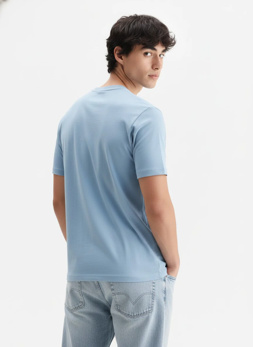 Men Cotton Ice Blue T-Shirt - Image 4