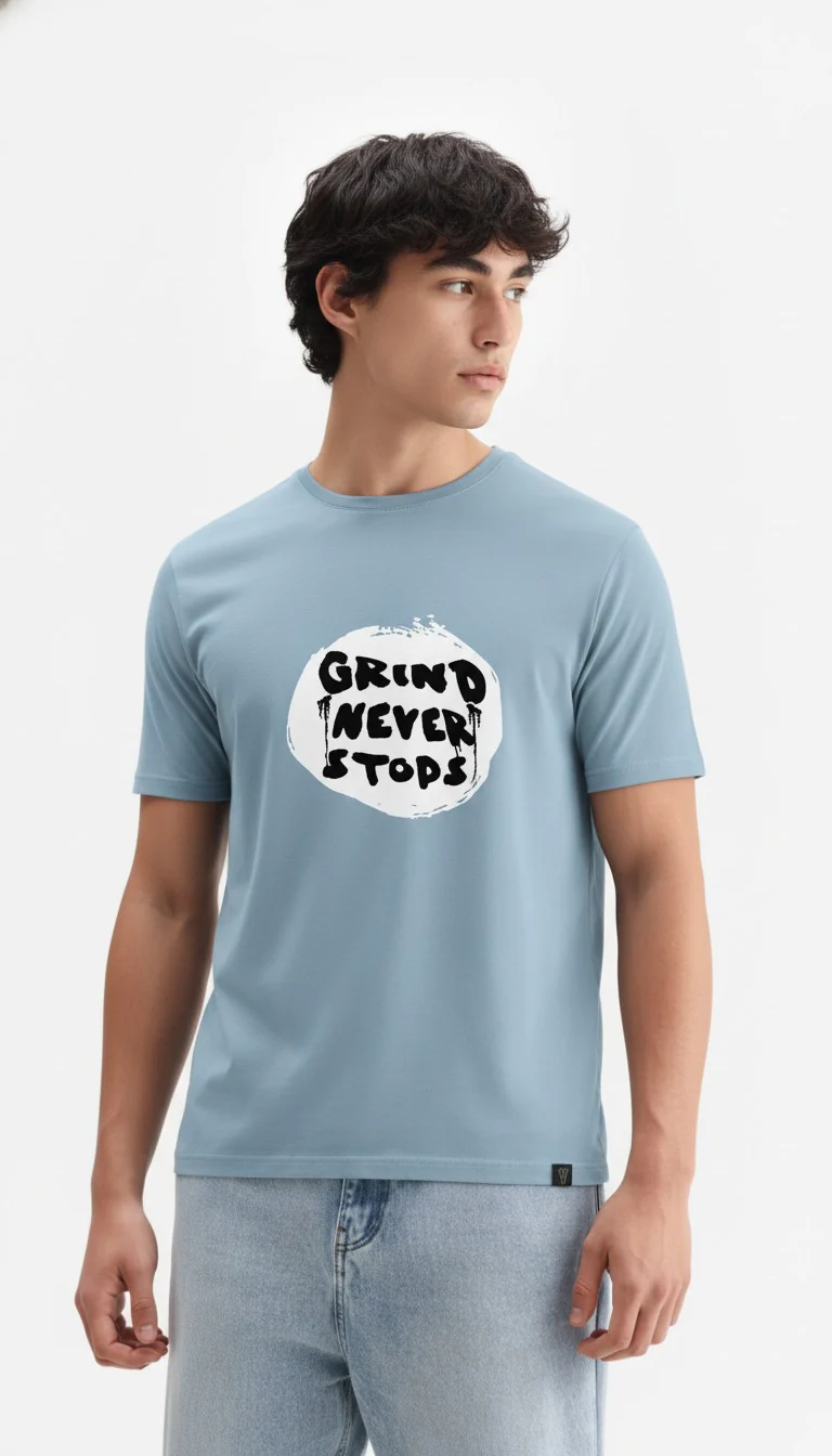Men Cotton Ice Blue T-Shirt - Image 5