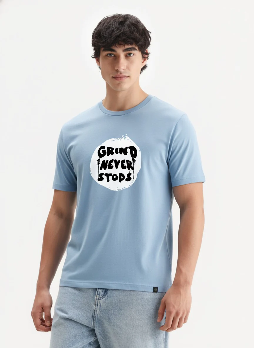 Men Cotton Ice Blue T-Shirt - Image 6
