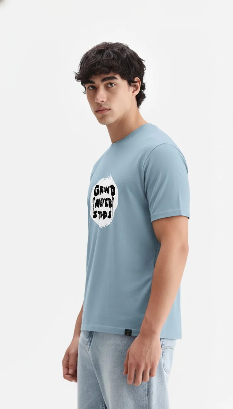 Men Cotton Ice Blue T-Shirt - Image 7
