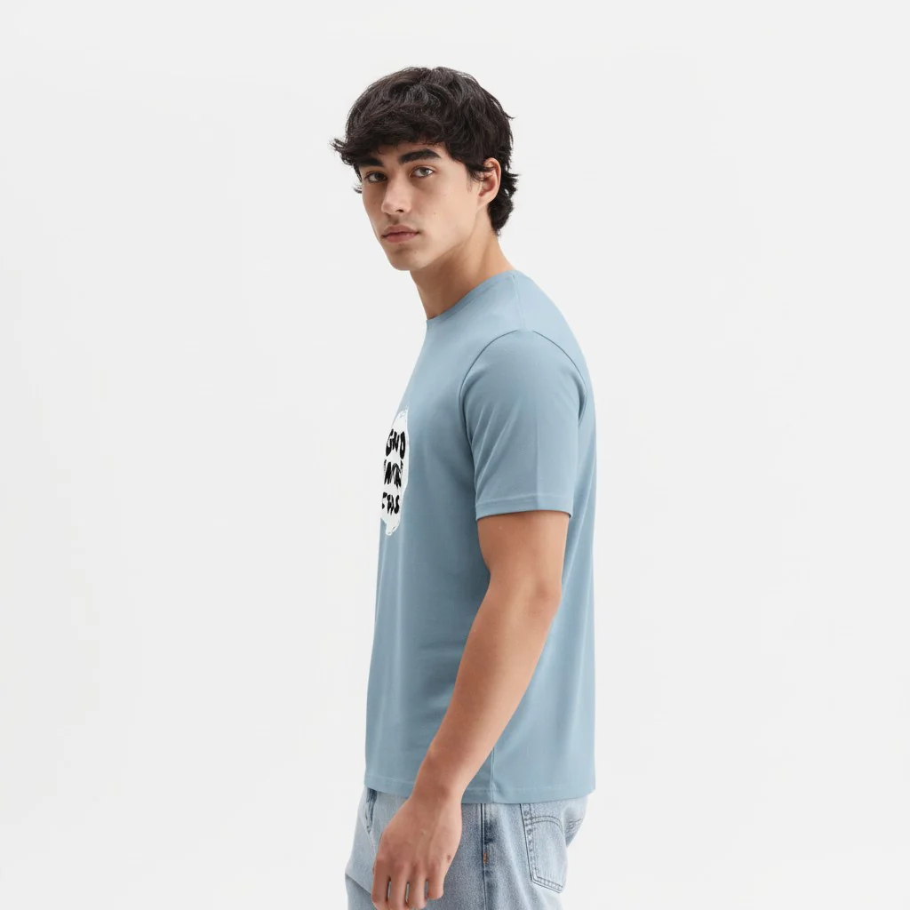 Men Cotton Ice Blue T-Shirt - Image 9