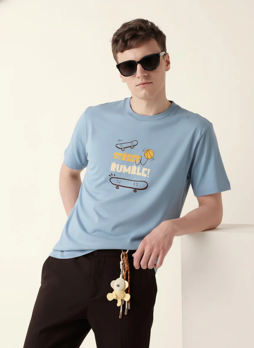 Men Cotton Ice Blue T-Shirt - Image 2