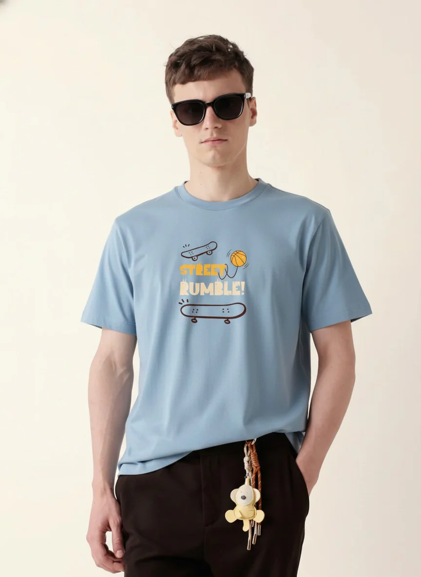 Men Cotton Ice Blue T-Shirt - Image 3