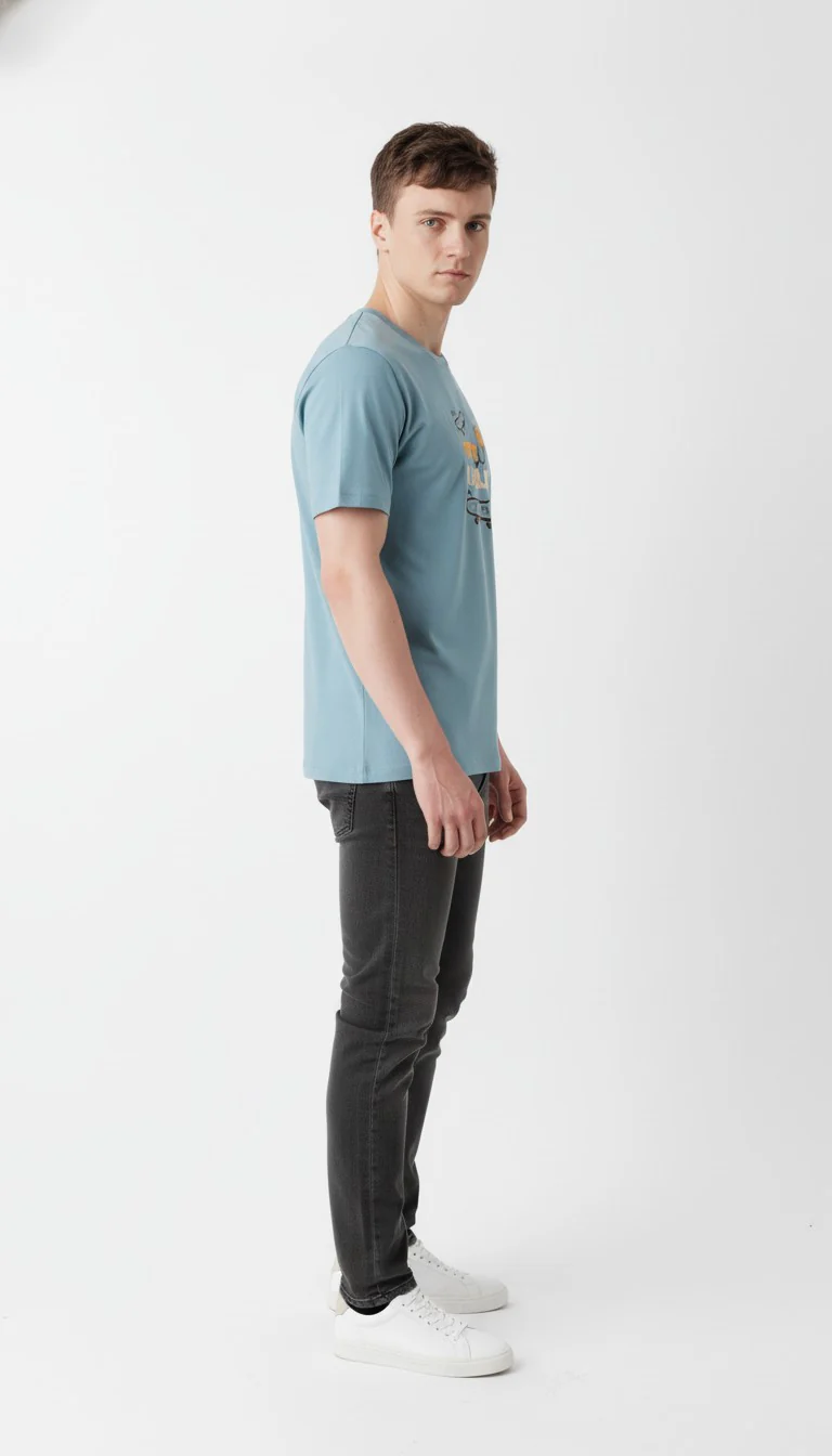 Men Cotton Ice Blue T-Shirt - Image 5